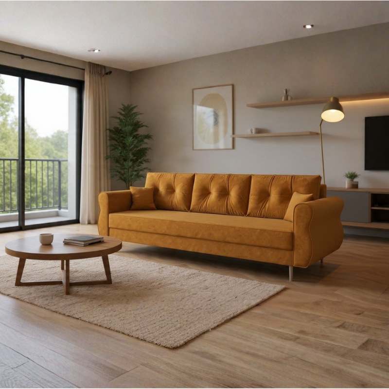 Sofa rozkładana RIVVA - musztardowa