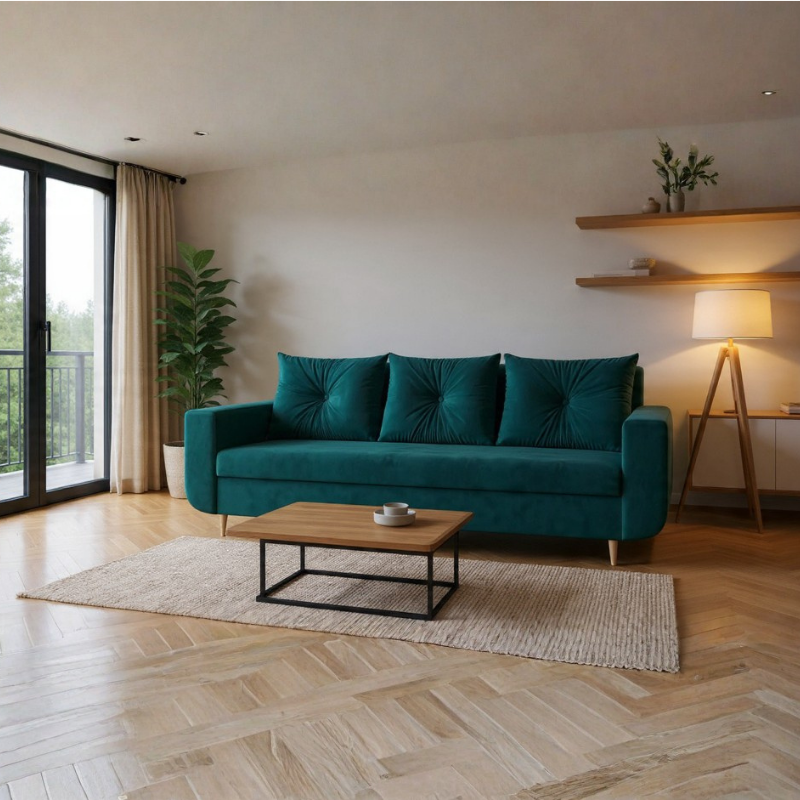 Sofa rozkładana KEIRA - aksamitna zieleń